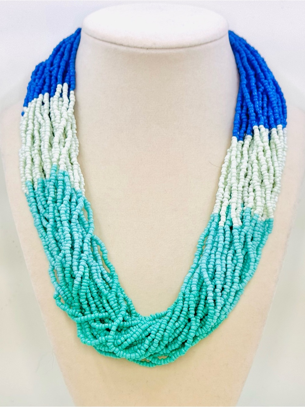 Talbots Multi-Strand Glass Seed Bead Necklace in Blue, Mint Green & Turquoise